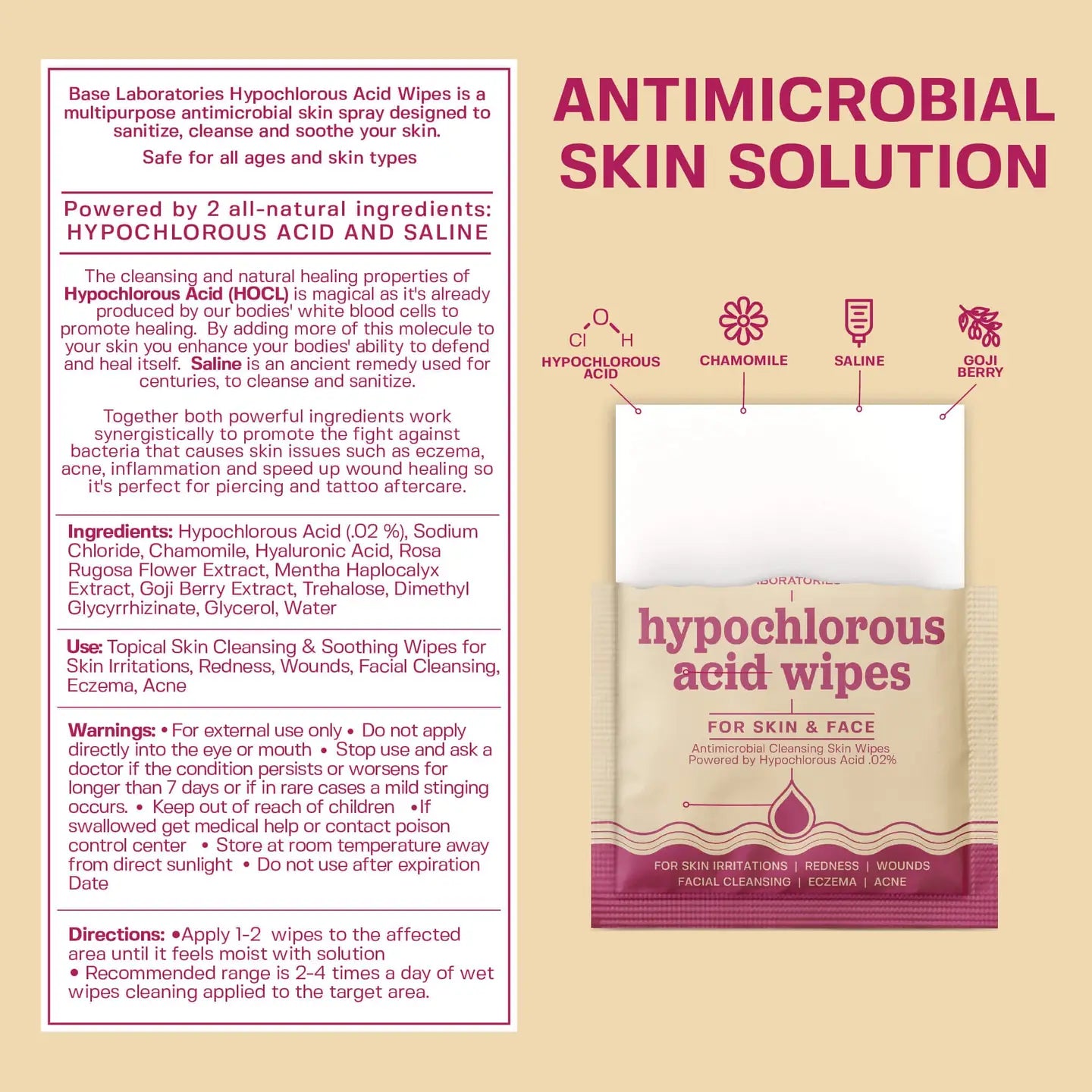 Hypochlorous Acid Facial Wipes | BASE LABORATORIES