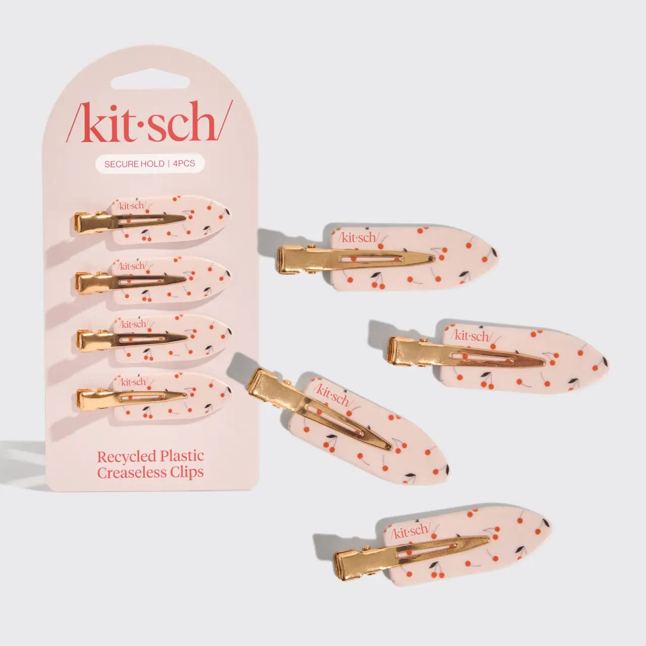 Recycled Plastic Creaseless Clips 4pc Set- Cherry Print | KITSCH