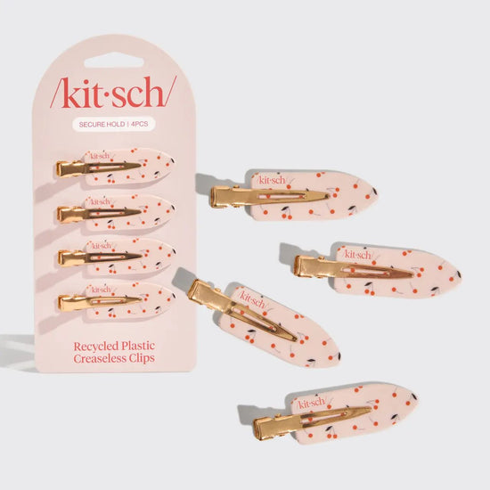 Recycled Plastic Creaseless Clips 4pc Set- Cherry Print | KITSCH