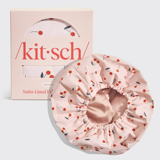Satin-Lined Flexi Shower Cap - Cherry Print | KITSCH