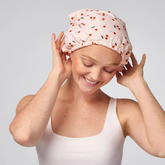 Satin-Lined Flexi Shower Cap - Cherry Print | KITSCH