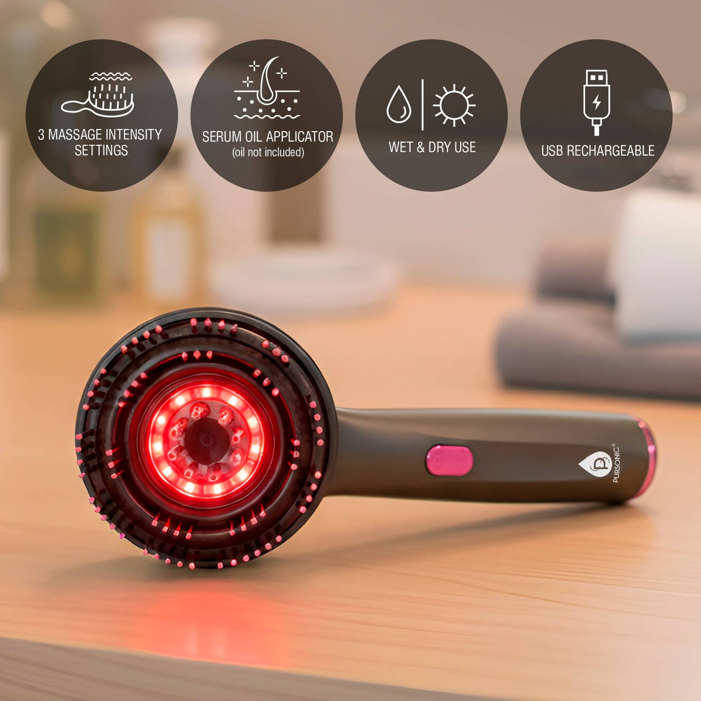 3-in-1 LED Therapy Scalp & Hair Treatment Brush | PURSONIC