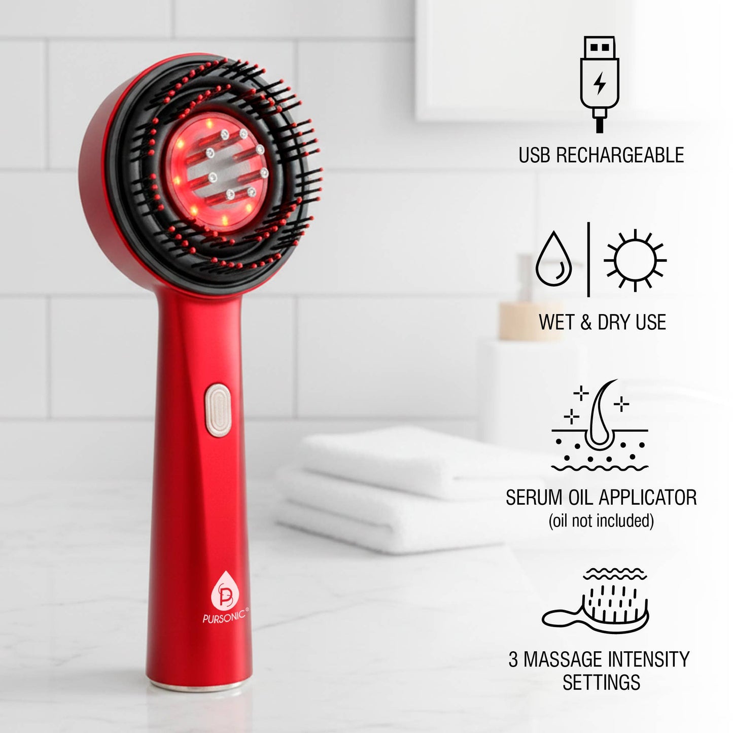 3-in-1 LED Therapy Scalp & Hair Treatment Brush | PURSONIC